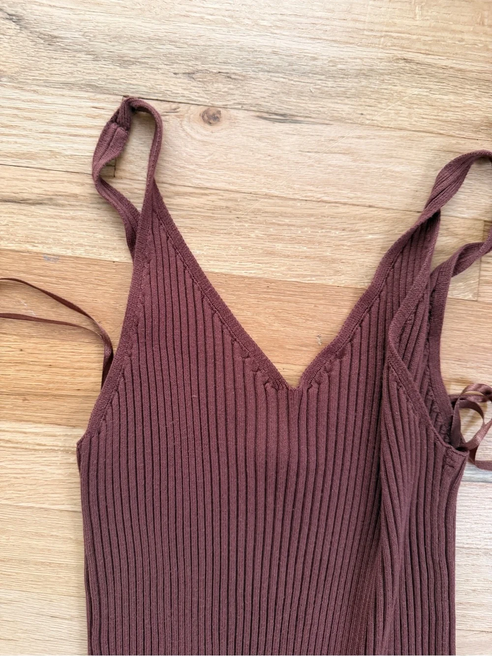 Abercrombie & Fitch Ribbed Maxi Dress in Rust Brown